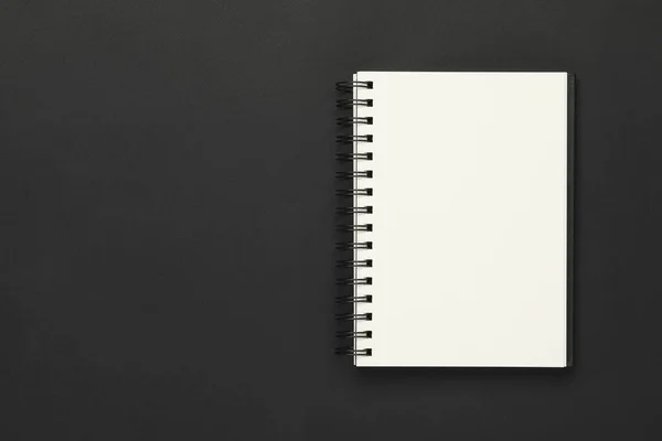 Blank Notebook Black Background Top View Space Text — Stock Photo, Image
