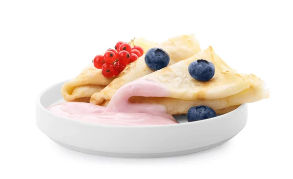 带有天然酸奶 蓝莓和白底红醋栗的美味软糖 — 图库照片