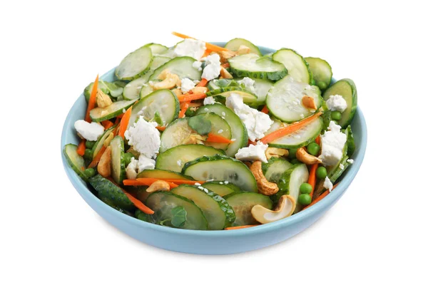 Bowl Delicious Cucumber Salad Isolated White — Foto de Stock