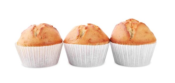 Tasty Muffins Paper Cups White Background — Stock Photo, Image