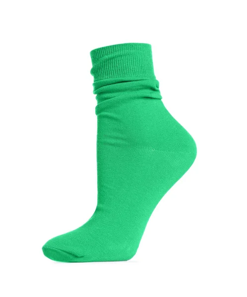 Jedna Nová Zelená Ponožka Izolovaná Bílém — Stock fotografie