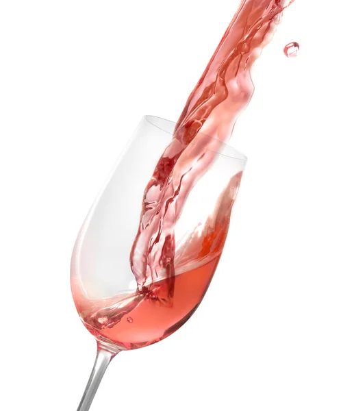 Versare Delizioso Vino Rosato Vetro Sfondo Bianco — Foto Stock