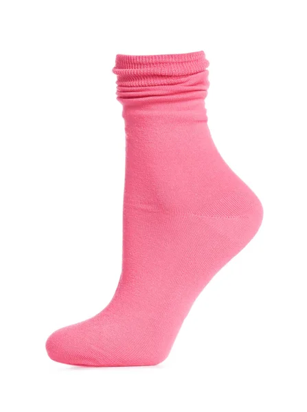 Μια Νέα Ροζ Κάλτσα Απομονωμένη Στο Λευκό — Φωτογραφία Αρχείου