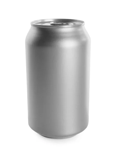 银罐与饮料隔离在白色 用于设计的模型 — 图库照片