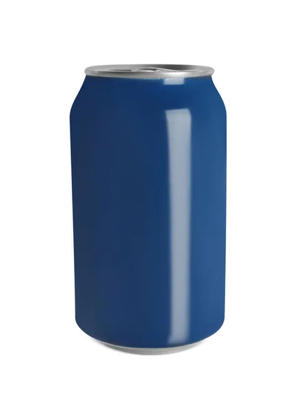 Lata Azul Com Bebida Isolada Branco Mockup Para Design — Fotografia de Stock