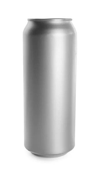 Silberdose Mit Getränk Isoliert Auf Weiß Mockup Für Design — Stockfoto