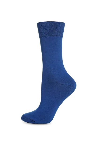 Jedna Jasně Modrá Ponožka Bílém Pozadí — Stock fotografie