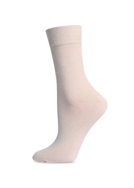 Béžová Ponožka Izolovaná Bílém Příslušenství Obuvi — Stock fotografie