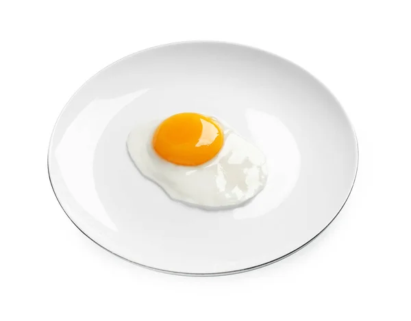 Тарелка Вкусным Жареным Яйцом Изолированы Белом — стоковое фото