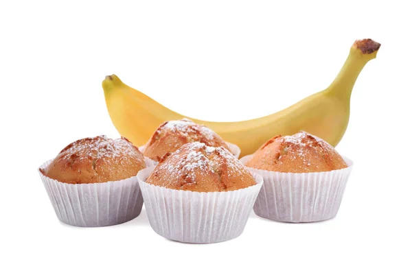 Muffins Savoureux Banane Mûre Sur Fond Blanc — Photo