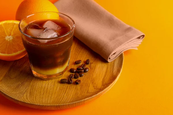 Lekker Verfrissend Drankje Met Koffie Sinaasappelsap Heldere Achtergrond Ruimte Voor — Stockfoto