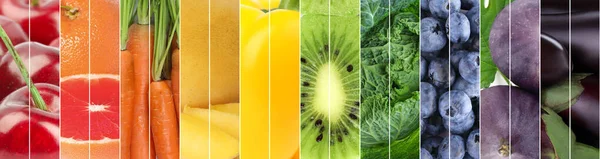 Collage Con Diferentes Frutas Verduras Frescas Maduras Diseño Banner —  Fotos de Stock