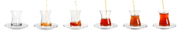 Set Glasses Traditional Turkish Tea White Background Banner Design — Stock Photo, Image
