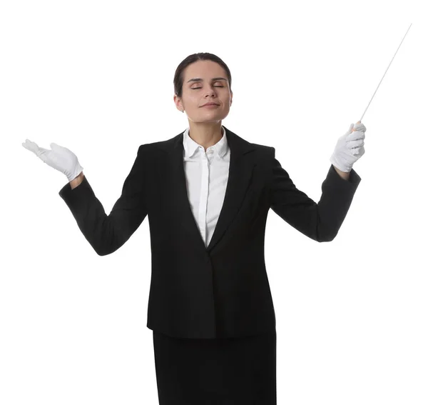 Professional Young Conductor Baton White Background — Stock Photo, Image
