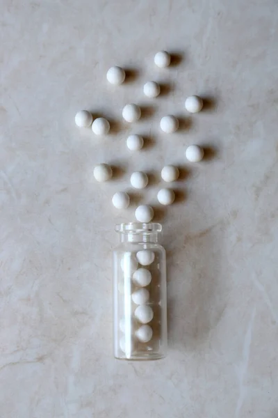 Bottle Homeopathic Remedy White Table Flat Lay — Stockfoto