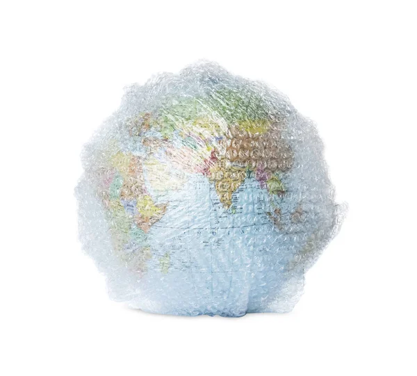 Globe Packed Bubble Wrap Isolated White Environmental Conservation — ストック写真