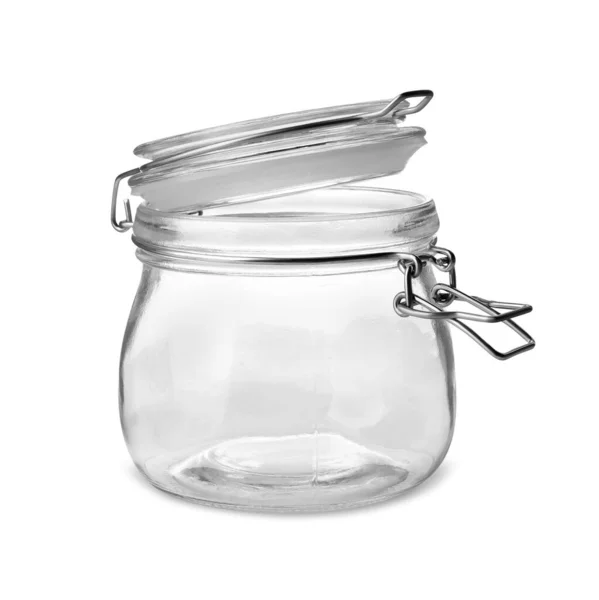 白に隔離された空のクリアガラス瓶 — ストック写真