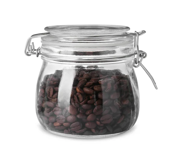 Burk Full Kaffebönor Isolerad Vitt — Stockfoto