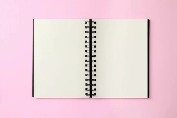 Blank Notebook Pale Pink Background Top View — Φωτογραφία Αρχείου