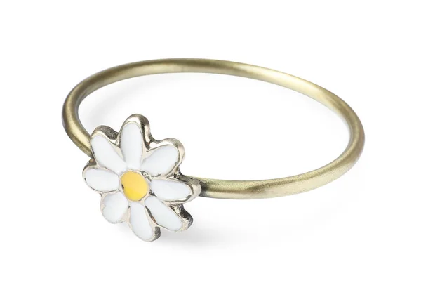 Vacker Dekorativ Ring Med Blomma För Dukning Isolerad Vit — Stockfoto