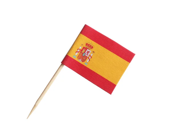 Liten Pappersflagga Spanien Isolerad Vitt — Stockfoto