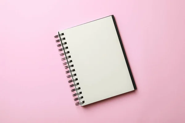 Blank Notebook Pale Pink Background Top View — Φωτογραφία Αρχείου