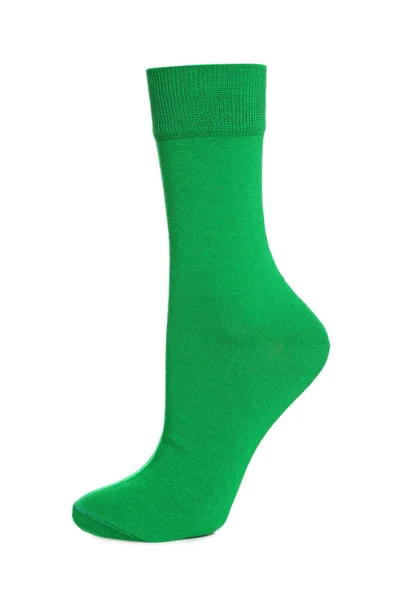Jedna Jasně Zelená Ponožka Bílém Pozadí — Stock fotografie