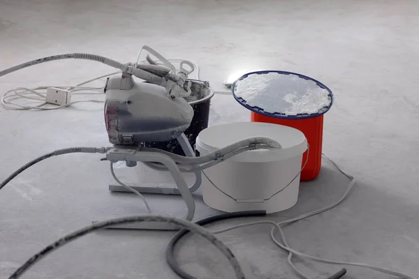Paint Sprayer Buckets White Floor — Stock Photo, Image