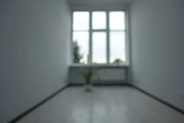 Verschwommener Blick Auf Leere Büroräume Mit Fenstern Und Topfpflanzen — Stockfoto