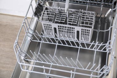 Mutfakta temiz, boş bulaşık makinesini aç, kapat.