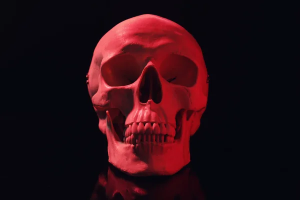 Crâne Humain Rouge Avec Des Dents Sur Fond Noir — Photo