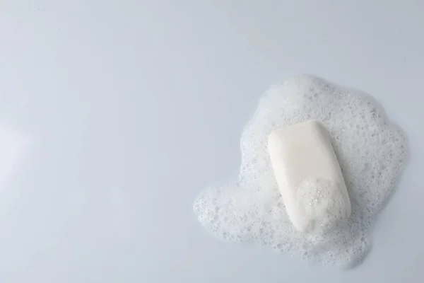 Soap Fluffy Foam White Background Top View — Stock Photo, Image