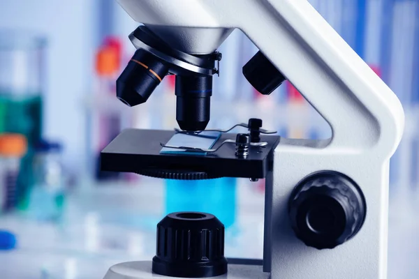 Modern Medical Microscope Blurred Background Closeup — Stock Photo, Image