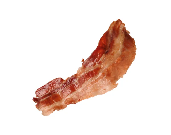 Tranche Bacon Frit Savoureux Isolé Sur Blanc — Photo