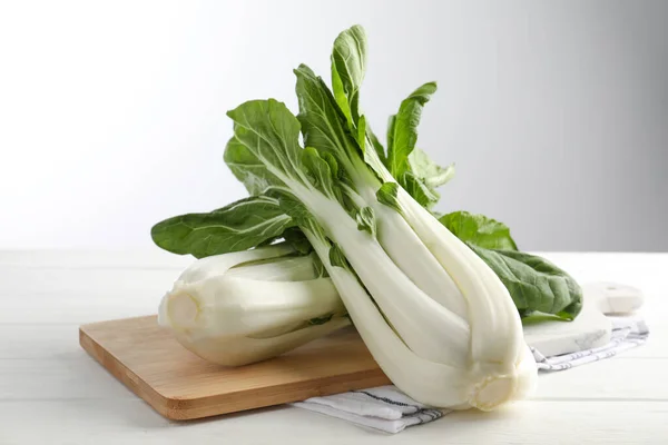 Fresh Green Pak Choy Cabbages White Wooden Table — Stock Photo, Image