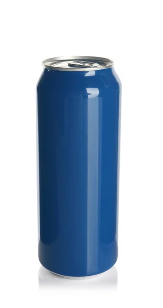 Kék Alumínium Doboz Elszigetelt Fehér Mockup Tervezéshez — Stock Fotó