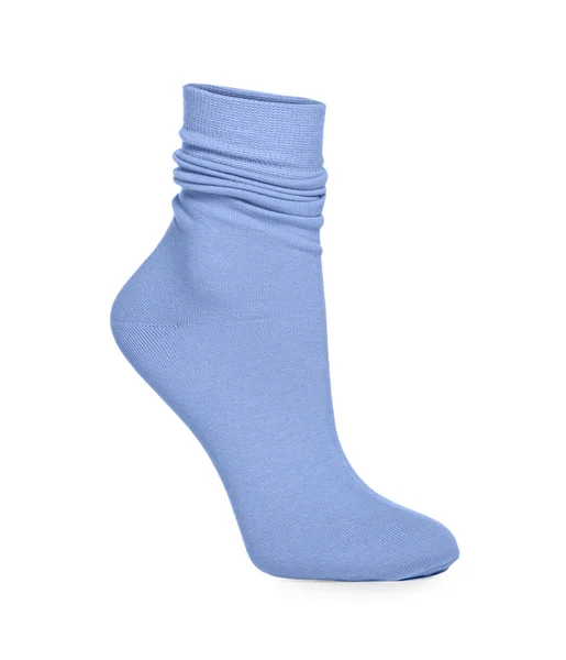 Lichtblauwe Sok Geïsoleerd Wit Accessoire Voor Schoeisel — Stockfoto