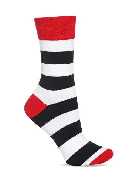 Proužkovaná Ponožka Izolovaná Bílém Příslušenství Obuvi — Stock fotografie