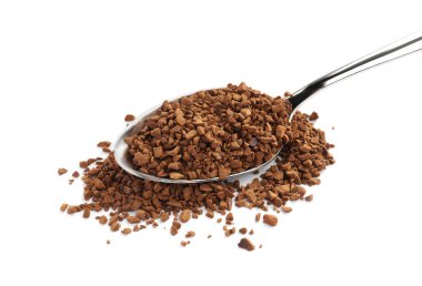 Beyaz üzerine izole edilmiş aromatik hazır kahve kaşığı.