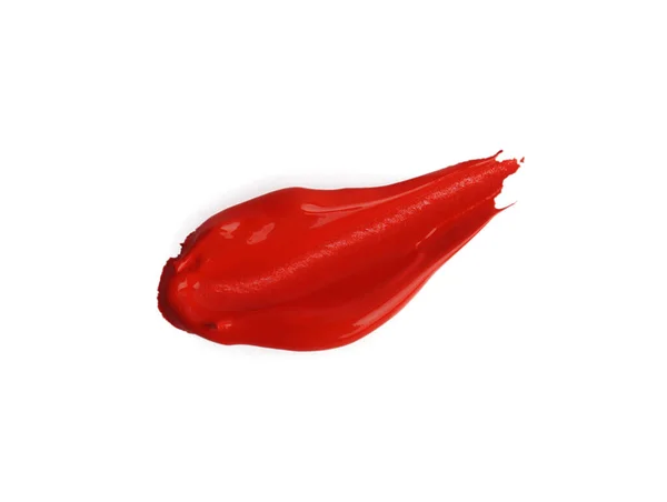 Beyaz Arkaplanda Fırçayla Çizilmiş Kırmızı Boya Darbesi Üst Görünüm — Stok fotoğraf