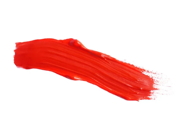 Beyaz Arkaplanda Fırçayla Çizilmiş Kırmızı Boya Darbesi Üst Görünüm — Stok fotoğraf