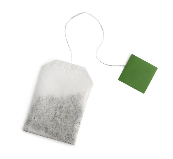 Paper Tea Bag Tag Isolated White Top View — Stock Photo, Image