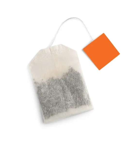 Paper Tea Bag Tag Isolated White Top View — Stock Photo, Image
