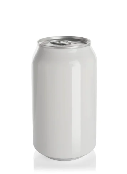 Lata Alumínio Com Bebida Isolada Branco — Fotografia de Stock
