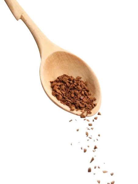 Pouring Instant Coffee Wooden Spoon White Background — Stock Photo, Image