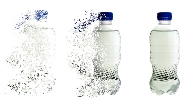 Set Bottles Water Vanishing White Background Decomposition Plastic Pollution Banner — Stock Photo, Image