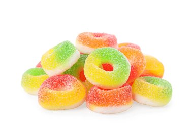 Pile of tasty colorful jelly candies on white background clipart