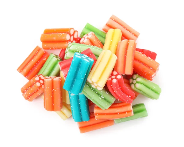Pile Tasty Colorful Jelly Candies White Background Top View — Stock Photo, Image