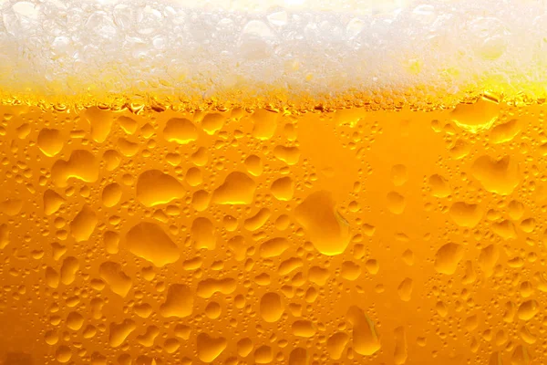 Glass Tasty Cold Beer Foam Condensation Drops Background Closeup — Stockfoto