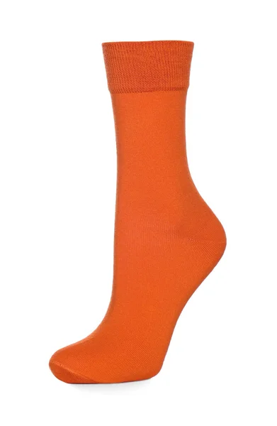 Orangefarbene Socke Isoliert Auf Weiß Schuhzubehör — Stockfoto